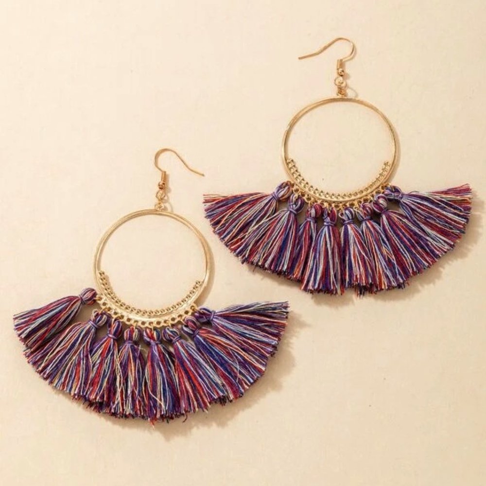 NEW Gold Multicolor Fringe Tassel Earrings‎ Boho